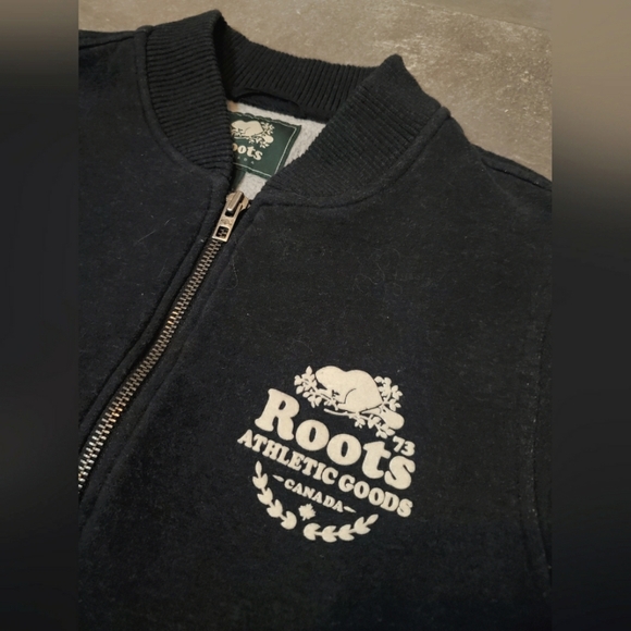 Roots Bomber Jacket. Black, A Bit Dewashed. Bit Of White. Fitted. M. Varsity. - Picture 3 of 13